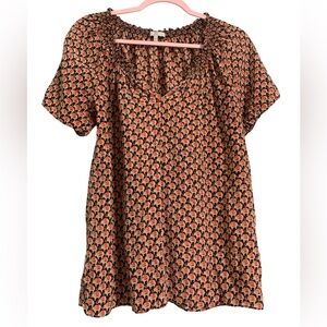 Joie Women's MEDIUM Elephant printed short sleeve 100% silk blouse